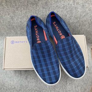 Rothy's Indigo Gingham Slip on Sneakers, size 7.5